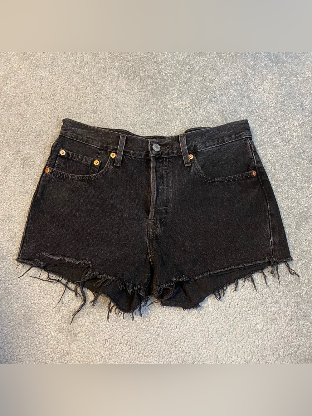 Levi’s 501 Black Denim Shorts Distressed Womens 27